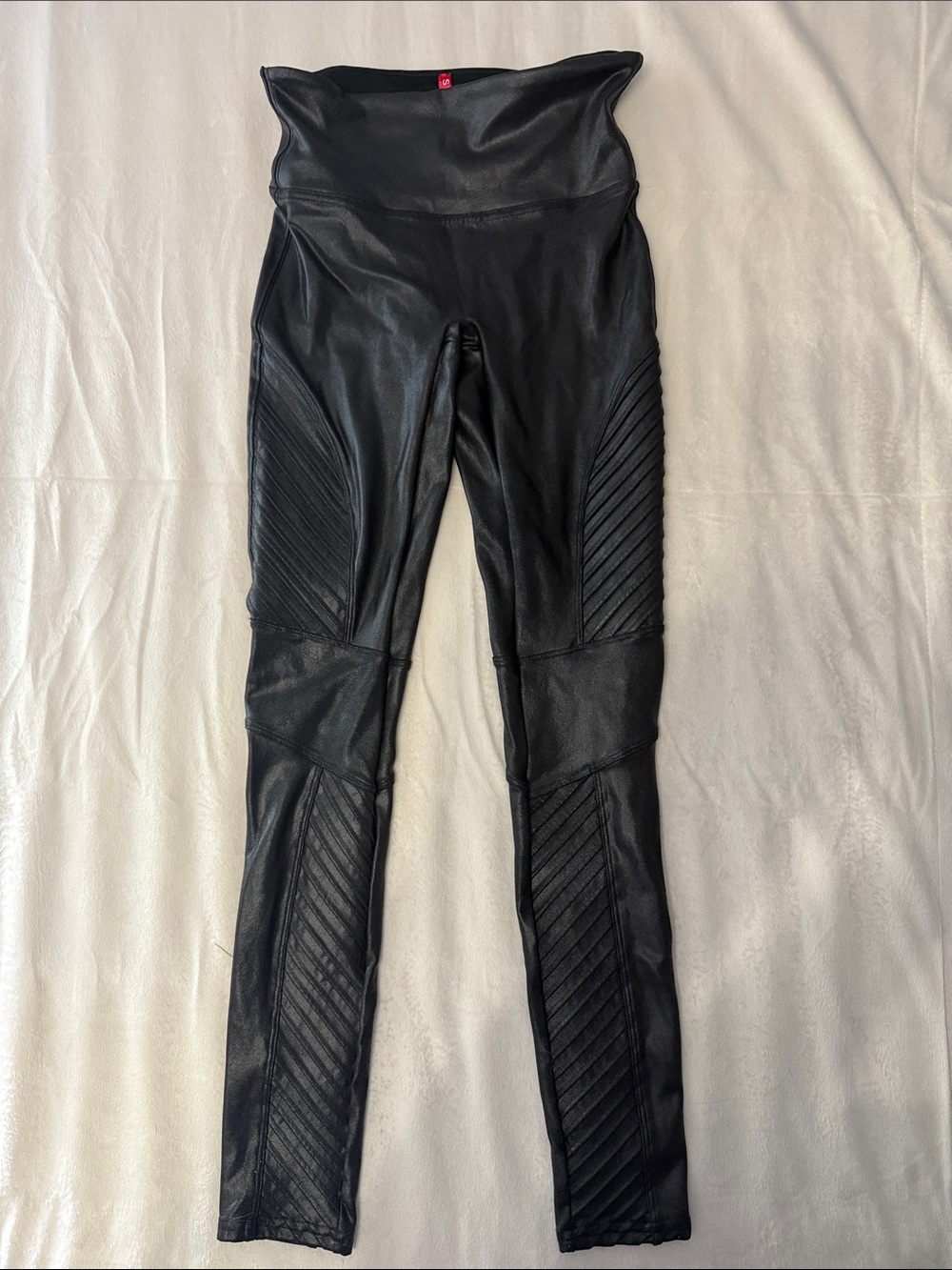 SPANX Black Faux-Leather Moto Leggings Size Small